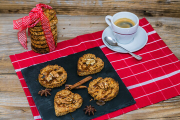 Delicious cookies with honey and nuts. Close up