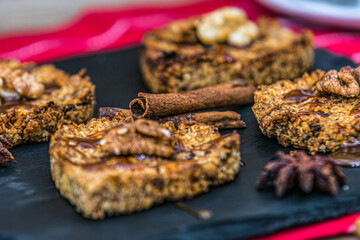 Delicious cookies with honey and nuts. Close up