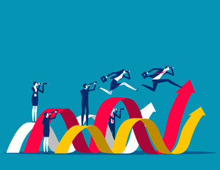 Business person looking in binocular searching job or inspiration. Business personal growth vector illustration