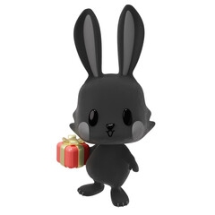 Black rabbit with gift 3D illustration