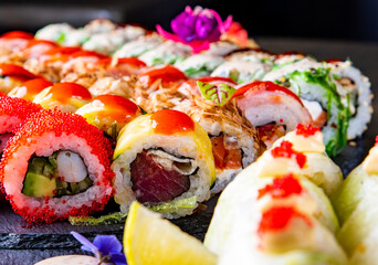 set of sushi roll in plate