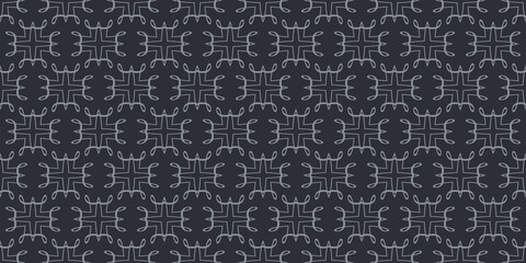 Background pattern with abstract ornament on black background. Seamless pattern, texture. Vector illustration