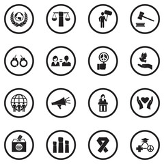 Civil Rights Icons. Black Flat Design In Circle. Vector Illustration.