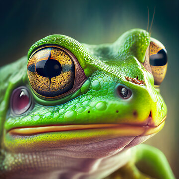 Portrait of a green frog, Generative AI Art Illustration	