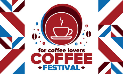 Coffee Festival. For coffee lovers. Event for professionals in the coffee industry. Cafes, restaurants and coffee roasters. Trainings for baristas from staff schools. Creative Illustration. Vector