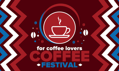 Coffee Festival. For coffee lovers. Event for professionals in the coffee industry. Cafes, restaurants and coffee roasters. Trainings for baristas from staff schools. Creative Illustration. Vector