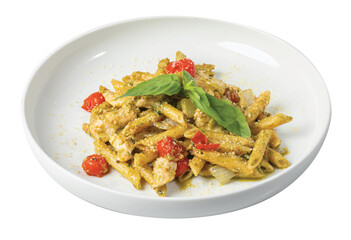 Png Penne cooked cereal specialty with cooked chicken fillets and a sauce made with olive oil