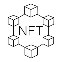 NFT non fungible token. Black and white. Blockchain