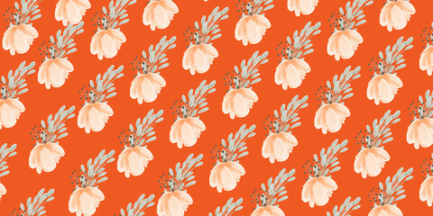  Vector seamless beautiful pattern flower and leaves flat background