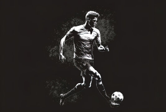 Man playing football on a black backdrop, isolated. a based image. Generative AI