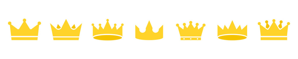 Gold crowns vector icons set. Collection with yellow crowns. Vector 10 EPS.