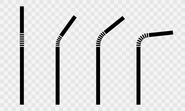 Set of  straws plastic vector icons on transparent background. Black straws for juice, water, cocktail. Vector 10 Eps.