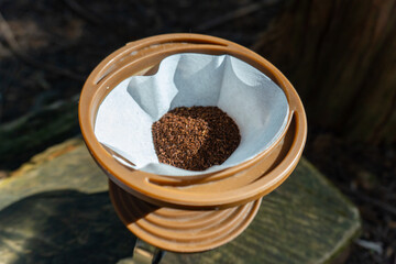 Outdoor coffee time on mountain or nature