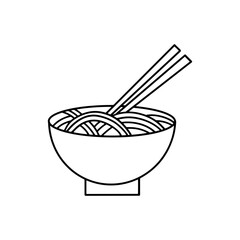 Noodles and chopsticks for sushi in doodle style icon. Asian food. Vector illustration