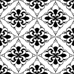 seamless symmetrical black and white pattern of abstract geometric shapes, texture