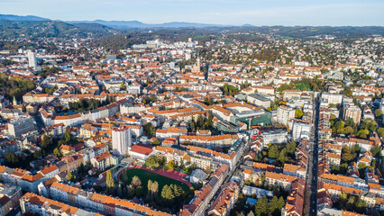 Aerial view of a port of the inner city of Graz in Austria