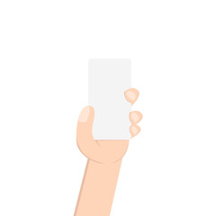 left hand holding white blank name business card