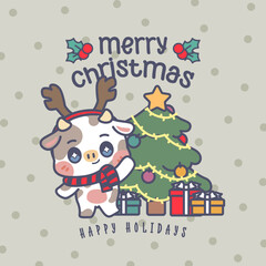 CUTE KAWAII MERRY CHRISTMAS CARD