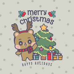 CUTE KAWAII MERRY CHRISTMAS CARD