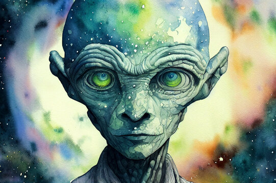 Humanoid alien portrait, generative ai illustration