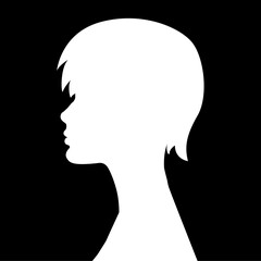 a sign of several female silhouettes in profile. vector on isolated background. turn. number. diversity young women for poster or text. elegant background as well.