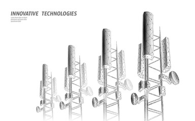 3d base station receiver. telecommunication tower 5g polygonal design global connection information transmitter. Mobile radio antenna cellular vector illustration