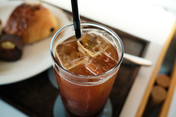 Cold Iced Americano Coffee with Dessert