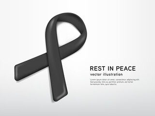 Obraz premium 3d glossy black ribbon in the rest in peace. 3d illustration vector symbol. RIP black ribbon element.