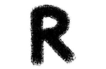 Black font of the brush. Letters R abstract text. Isolated white letters on white background.
