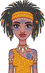 Animation portrait of the girl  amazon. Vector illustration isolated on a white background.