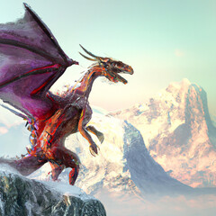 dragon fantasy high mountains flying digital art