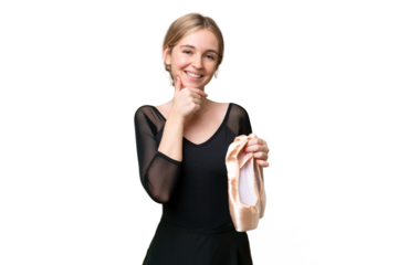 Young English woman practicing ballet over isolated background happy and smiling