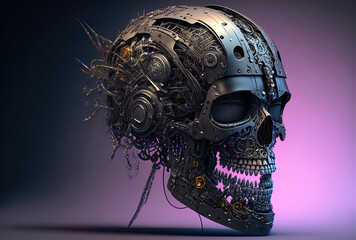 futuristic depiction of a robot skull helmet. Generative AI