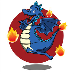blue dragon with fire in vector illustratiion design