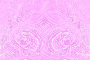 Defocus blurred transparent purple colored clear calm water surface texture with splashes and bubbles. Trendy abstract nature background. Water waves in sunlight with copy space. Pink water drop shine