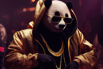 Cool panda Gangsta rapper in sunglasses. sketch art for artist creativity and inspiration. generative AI - obrazy, fototapety, plakaty