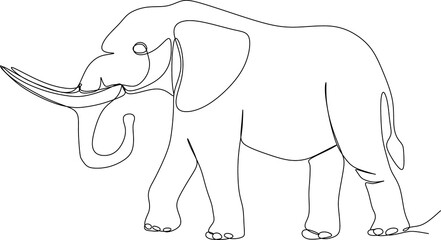 An illustration, one line art. Continuous one line drawing. An elephant cartoon isolated on white