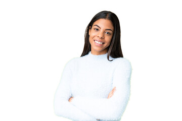 Young African American woman over isolated chroma key background with arms crossed and looking forward