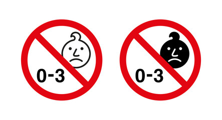 Not for children under the age of 3 years old. 0-3 icon. Warning symbol. Danger of small part. Choking hazard. Simple vector pictogram.