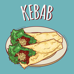 Kebab illustration Indonesian food with cartoon style