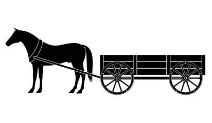 Wagon with horse isolated on white, vector illustration