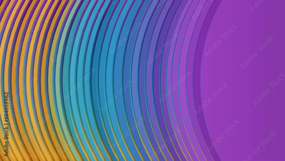 Aufkleber Multicolored background of moving rounded lines. 3d rendering loop animation 4K