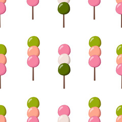 Seamless pattern with japanese dango on a stick. Flat vector illustration. Asian food.	