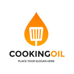 Cooking oil vector logo template. This design use spatula symbol. Suitable or food.