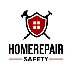 Home repair vector logo template. This design use shield and window symbol. Suitable for construction home or house.