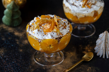 Christmas trifle with orange and cream