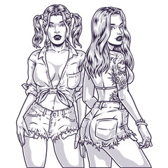 Women with tattoos monochrome label