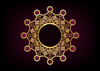 Luxury pink crown mandala design twinkling gold background