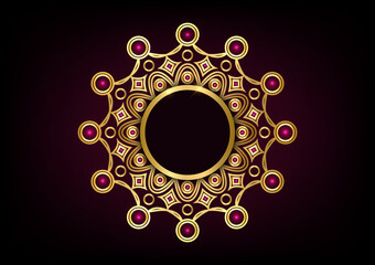 Luxury pink crown mandala design twinkling gold background