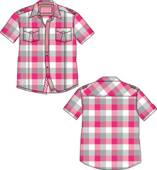 MEN AND BOYS WEAR HALF SLEEVE SHIRT FRONT AND BACK WITH POCKET VECTOR